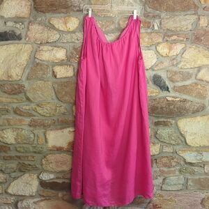Buykud 100% Linen Hot Pink Sleeveless Dress
